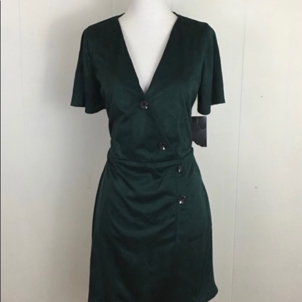 Zara Short Sleeve Velvet V-Neck Mini Dress